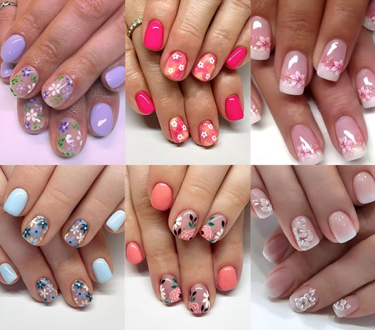 Namrec front packaging showing 144-piece daisy press-on nails and accessories for convenience