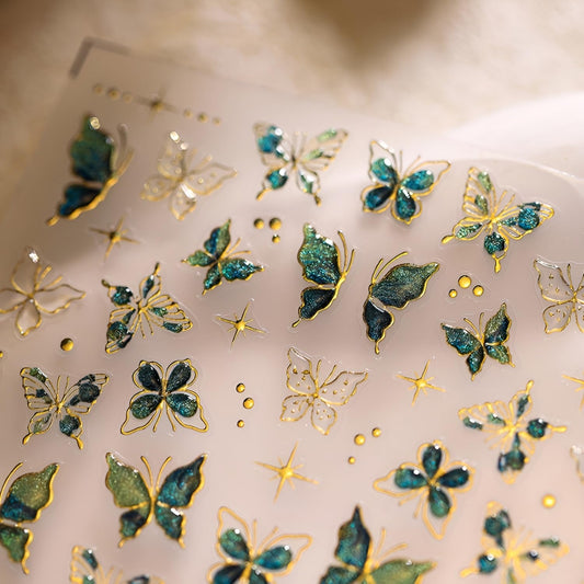 Namrec sheet front showing green and gold butterfly nail stickers for easy application