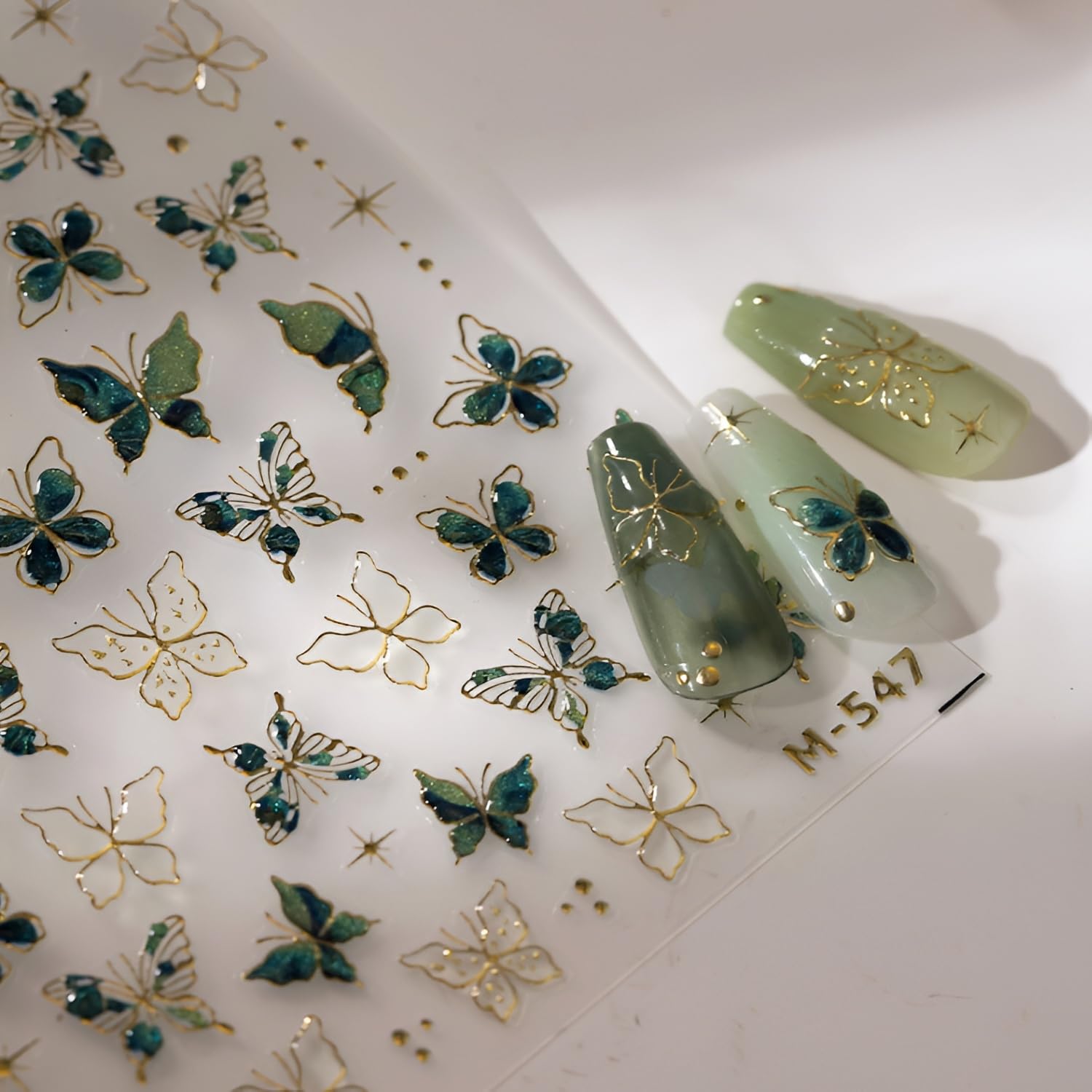 Detailed view of Namrec pattern and label showing multiple butterfly designs