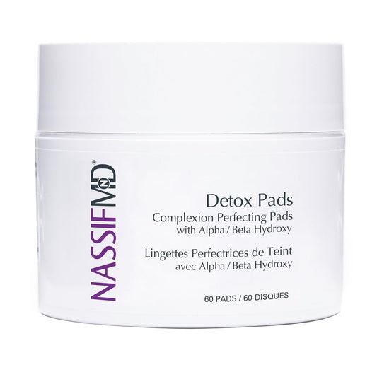 NASSIFMD front packaging of exfoliating detox pads showing product benefit