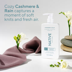 Native 2-in-1 bottle next to Strengthening Mask, suggesting paired repair benefits