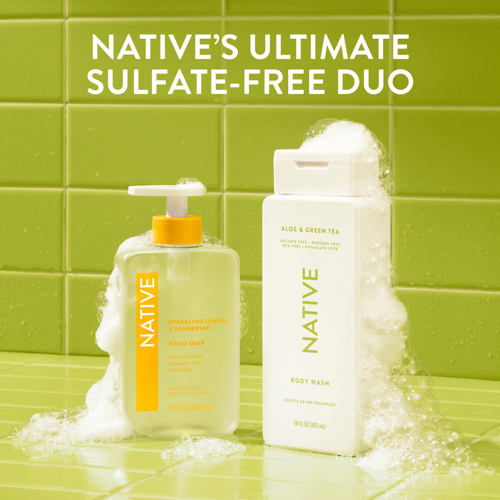 Native bottle staged in bathroom for lifestyle appeal and daily routine fit