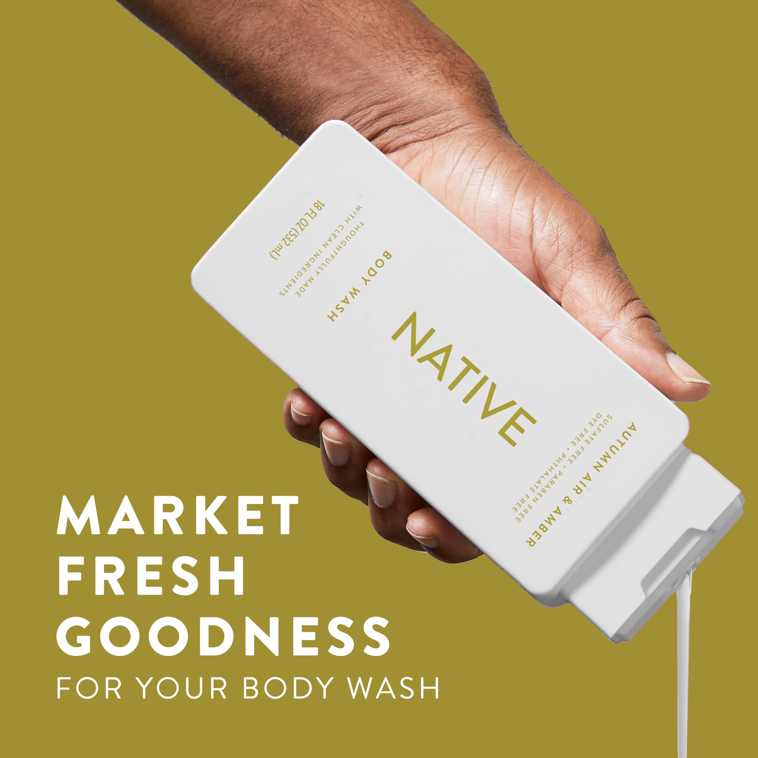Native pump dispensing in shower showing easy use and quick rinse benefit