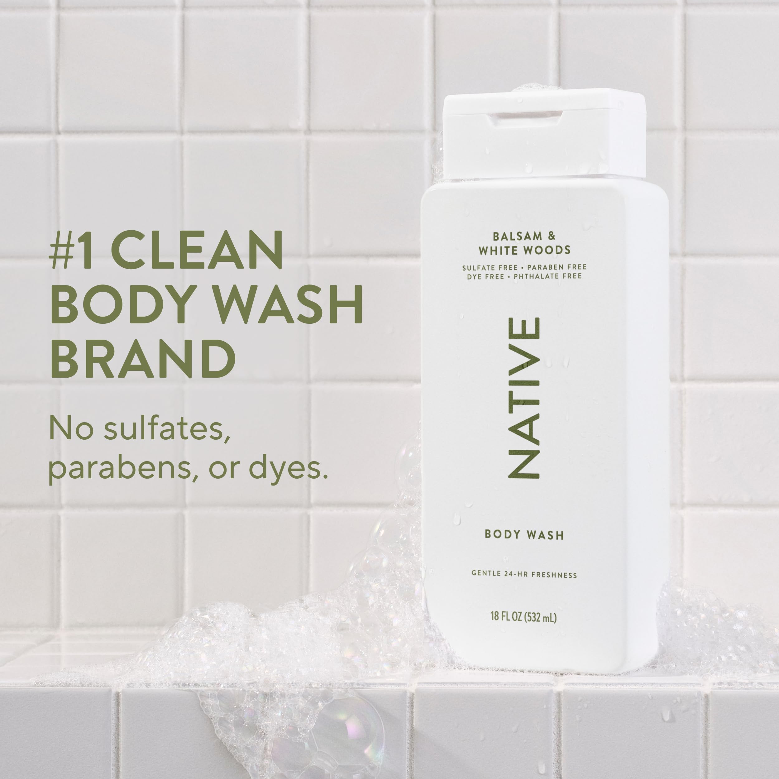 Native pump dispensing body wash demonstrating convenient, controlled use