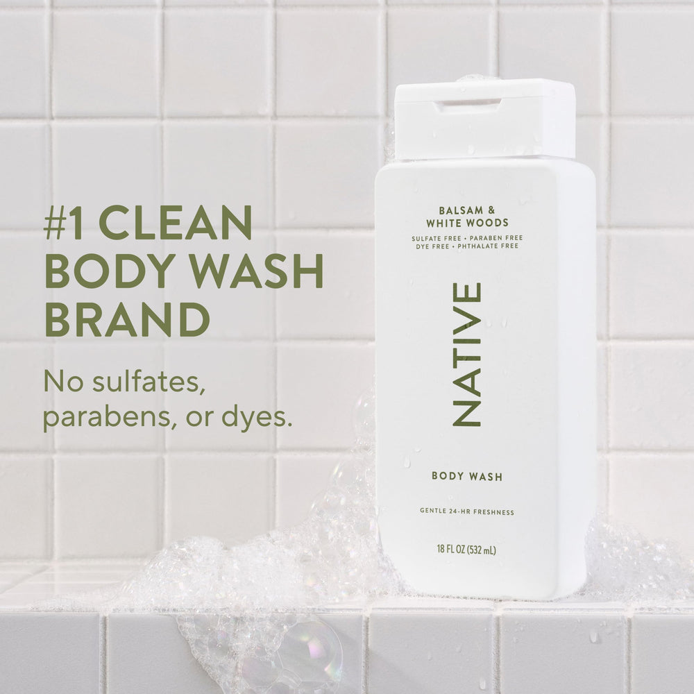Native pump dispensing body wash demonstrating convenient, controlled use