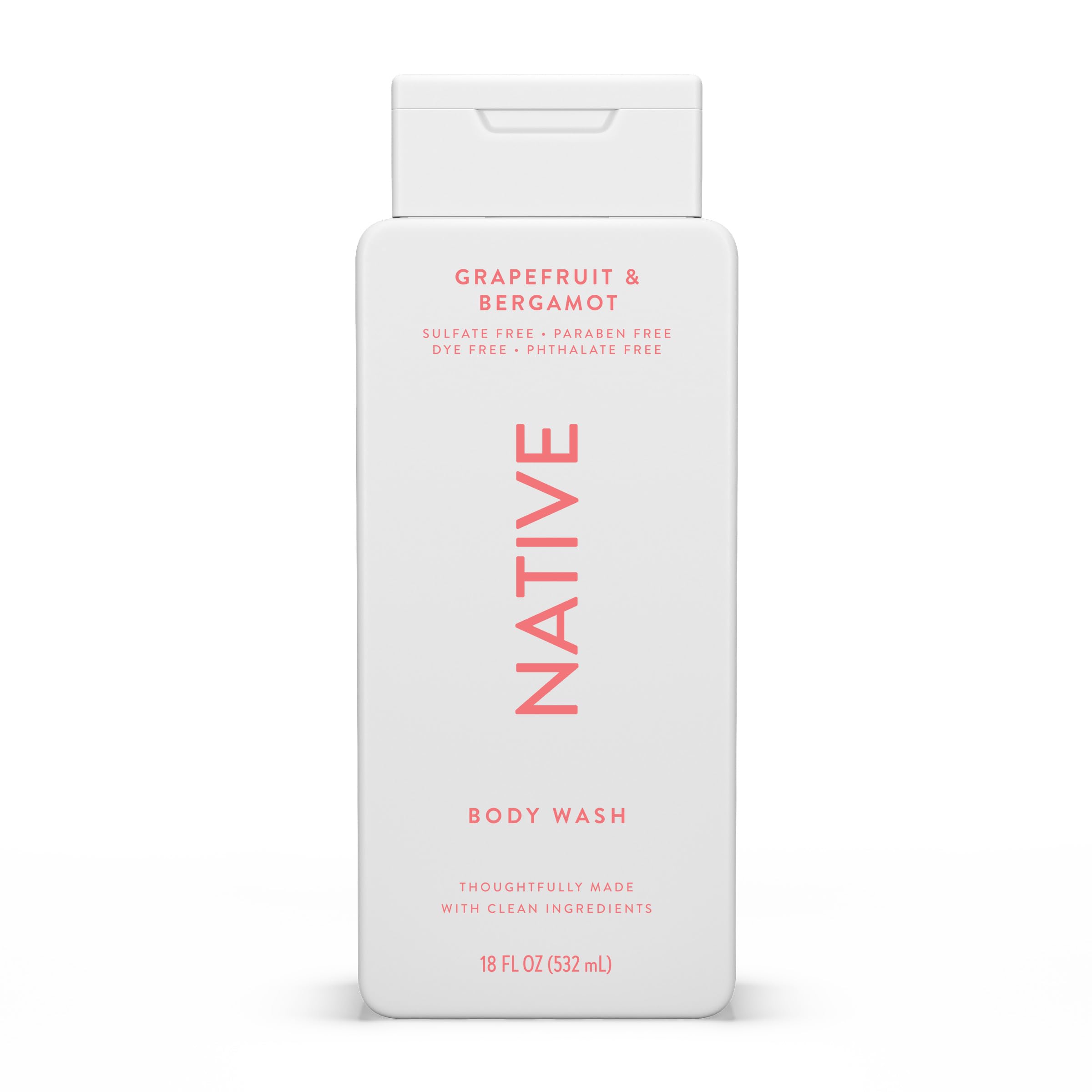 Native bottle front view showing grapefruit and bergamot scent, refreshing clean