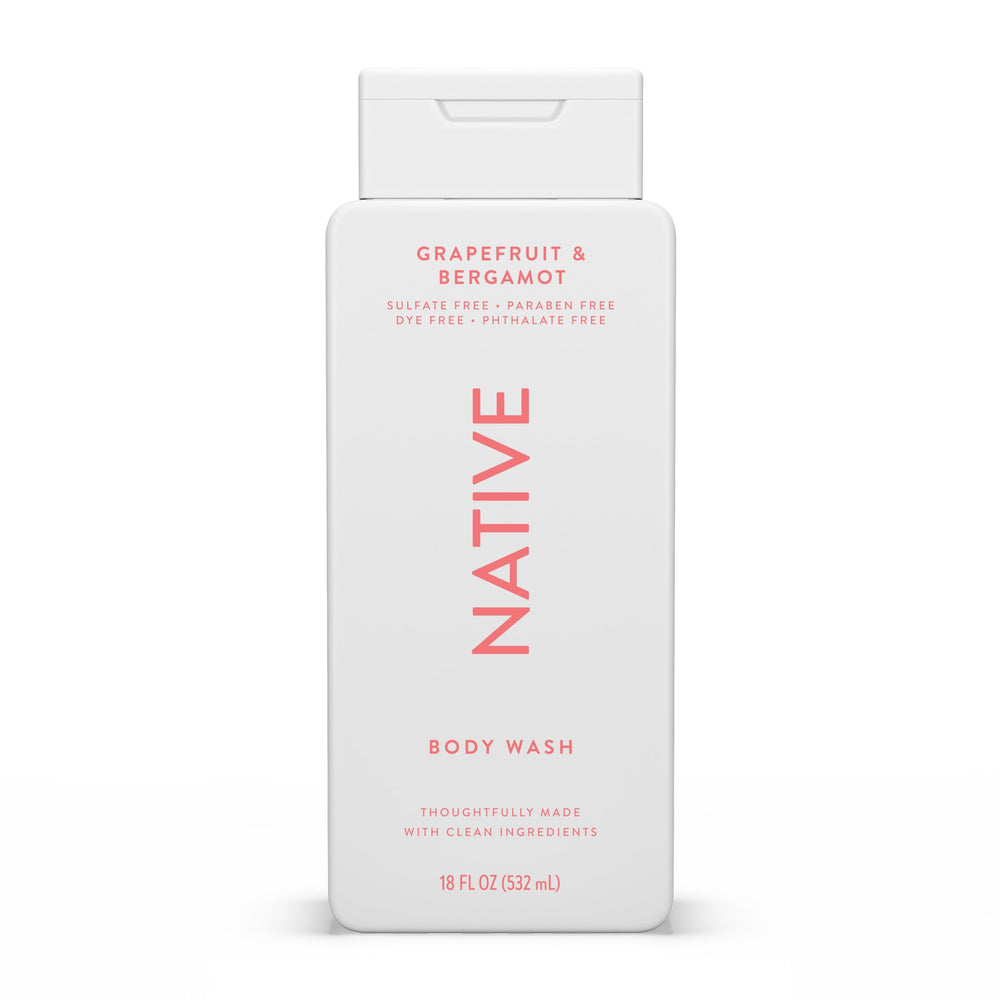 Native bottle front view showing grapefruit and bergamot scent, refreshing clean