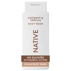 Native front bottle displaying coconut vanilla scent and clean formula benefits