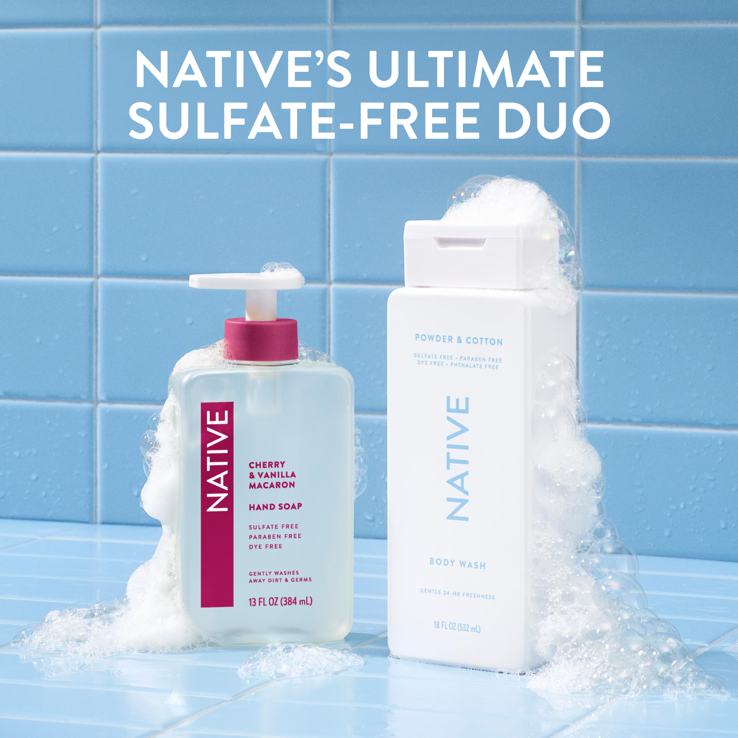 Native bottle on bathroom shelf in lifestyle setting showing everyday appeal