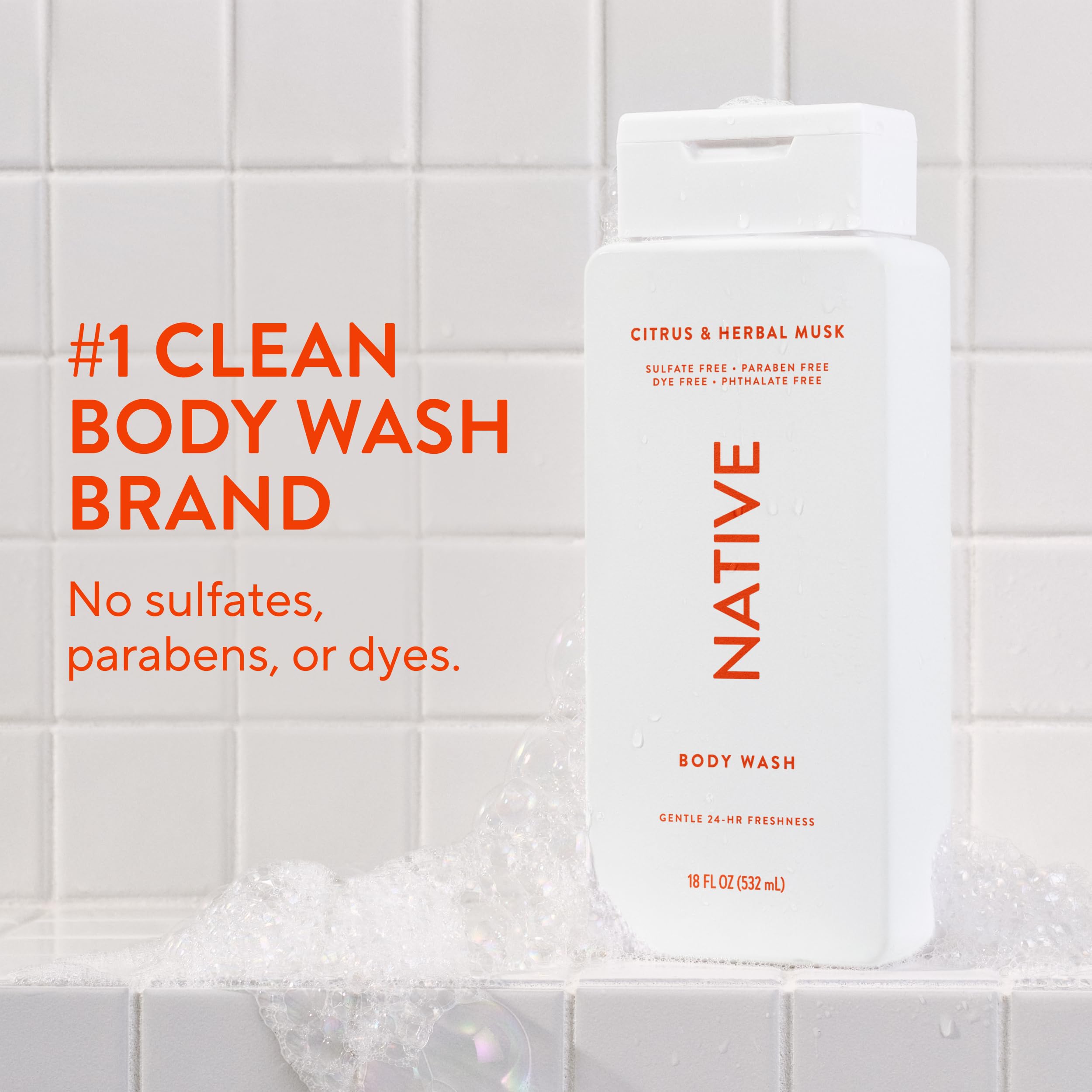 Native pump close-up showing texture to highlight creamy, skin-friendly lather