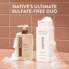 Native bottle in a bathroom scene conveying daily routine comfort and scent