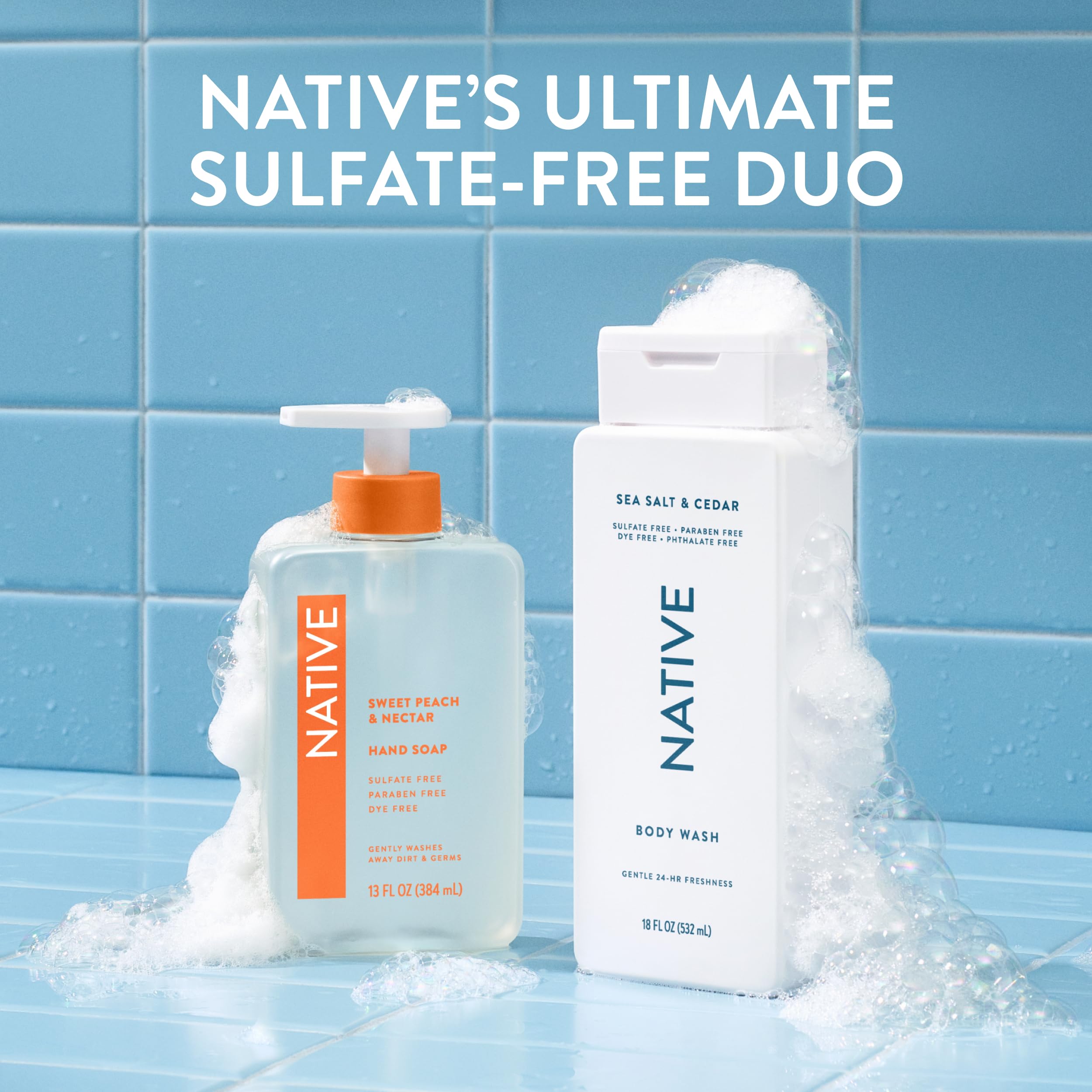 Native bottle on vanity with cedar accent showcasing everyday bathroom-ready formula