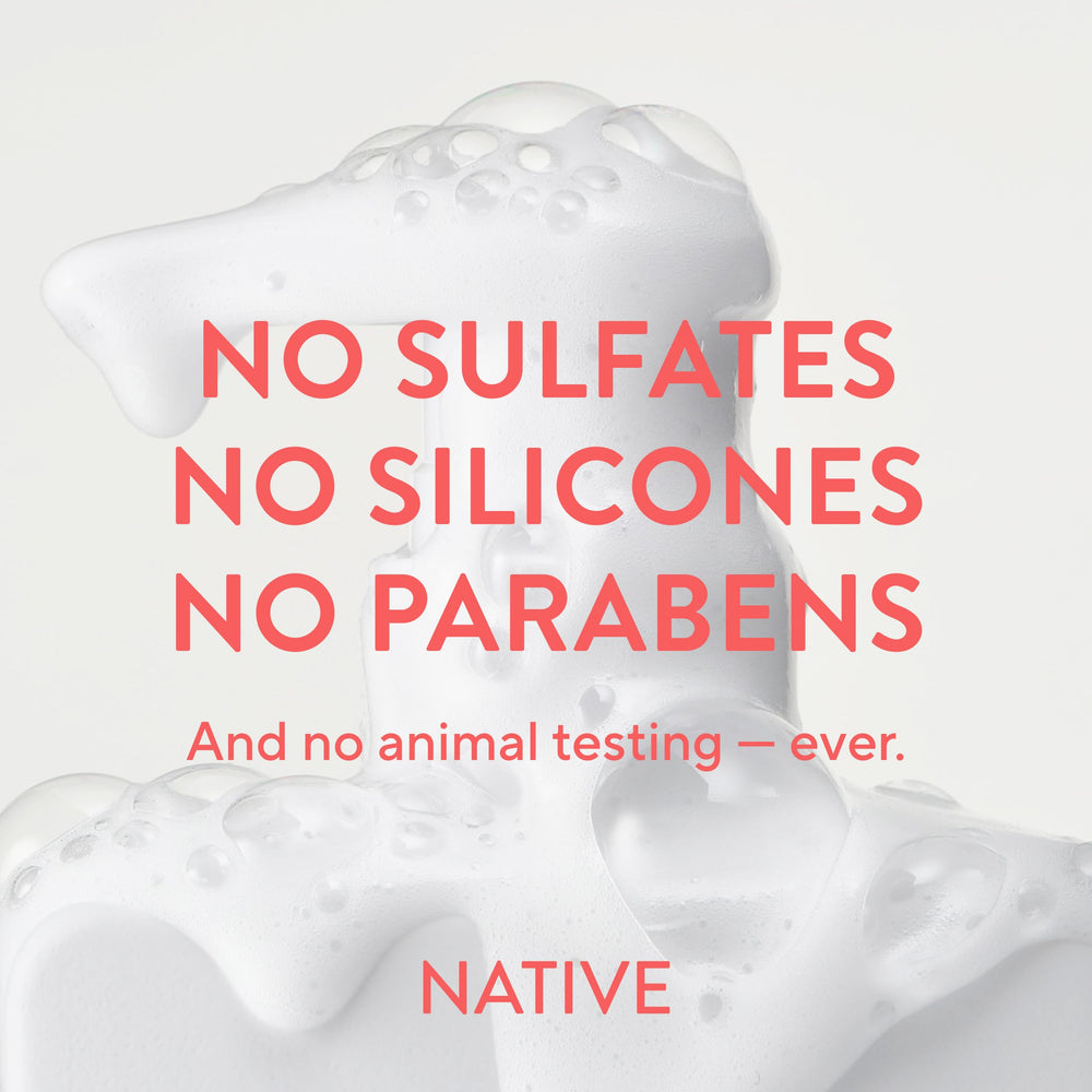 Native shampoo paired with volumizing conditioner showing coordinated routine benefits