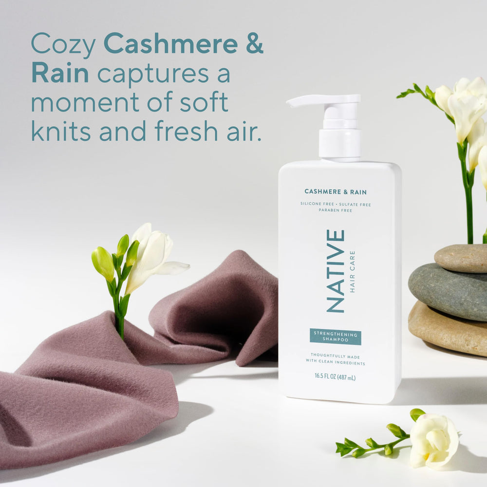 Cashmere & Rain mood image with water and wood elements evoking fragrance