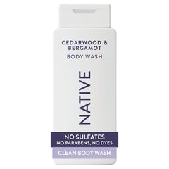 Native front packaging showing cedarwood bergamot 18 oz and clear benefits
