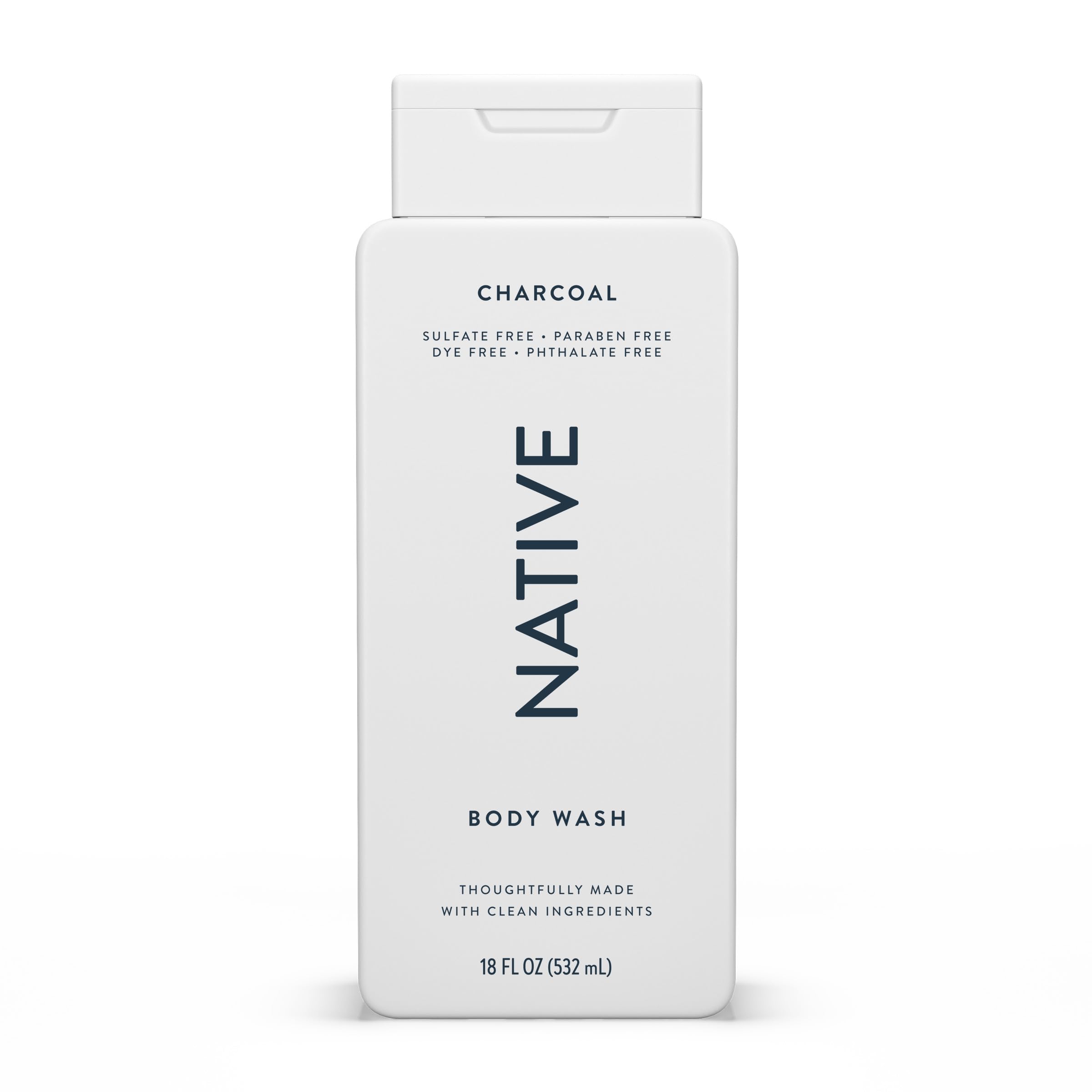 Native charcoal front packaging showing clear label and 18 oz bottle benefit: easy identification