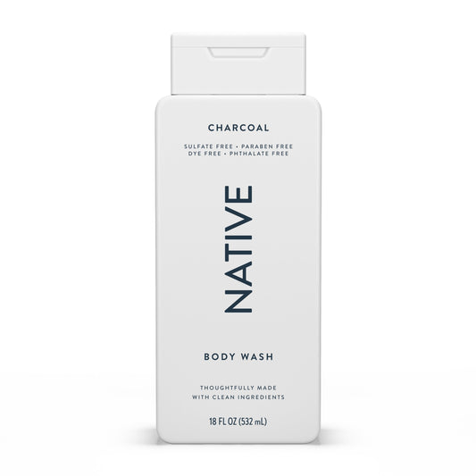 Native charcoal front packaging showing clear label and 18 oz bottle benefit: easy identification