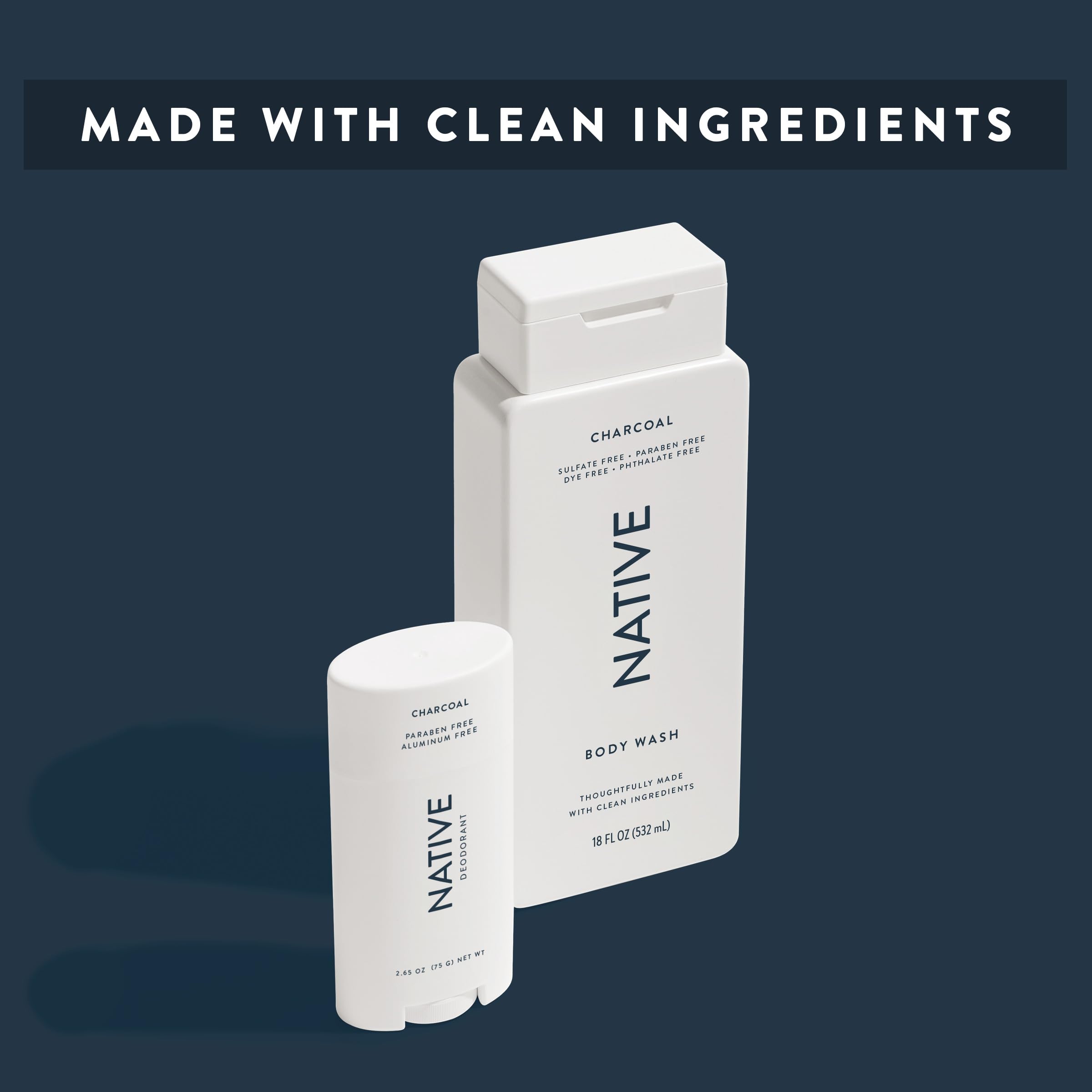 Native charcoal bottle in a shower scene showing refreshing scent and everyday use