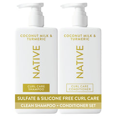 Native front packaging showing shampoo and conditioner set, clear benefit of complete care