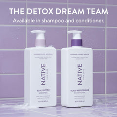 Native conditioner mood shot with lavender and vanilla suggesting calming scent benefit