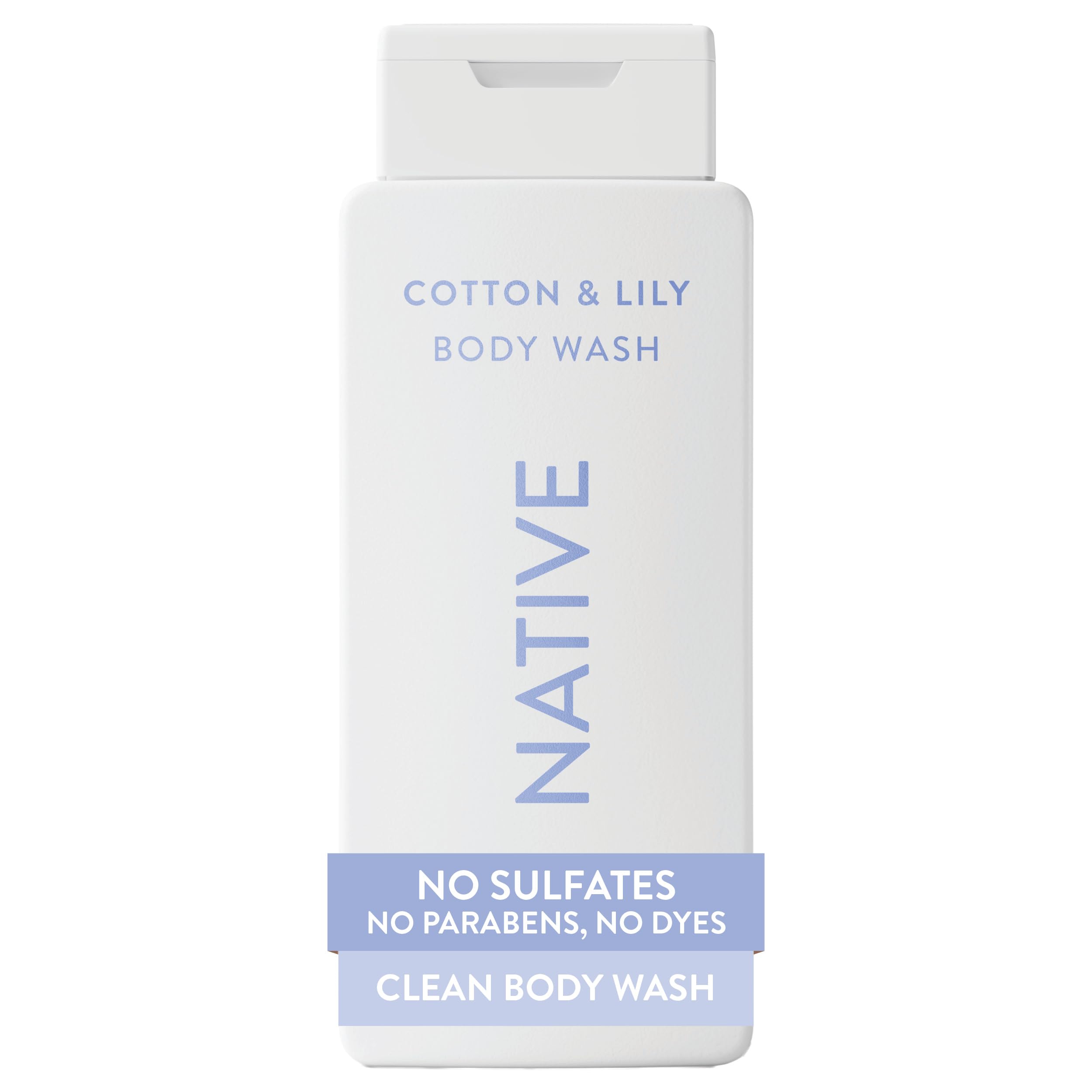 Native front bottle view showing Cotton & Lily scent and clean packaging benefit