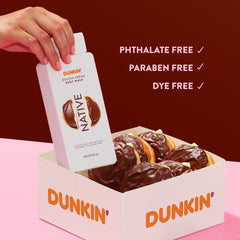 Native Dunkin Boston Kreme bottle in hand demonstrates 18 oz scale benefit