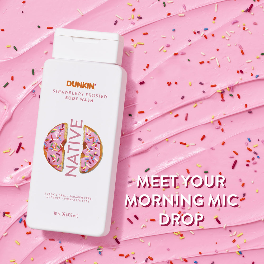 Native Dunkin strawberry frosted texture close-up showing creamy lather benefit