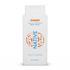 Native Dunkin Vanilla Sprinkle front bottle shows scent and size benefits