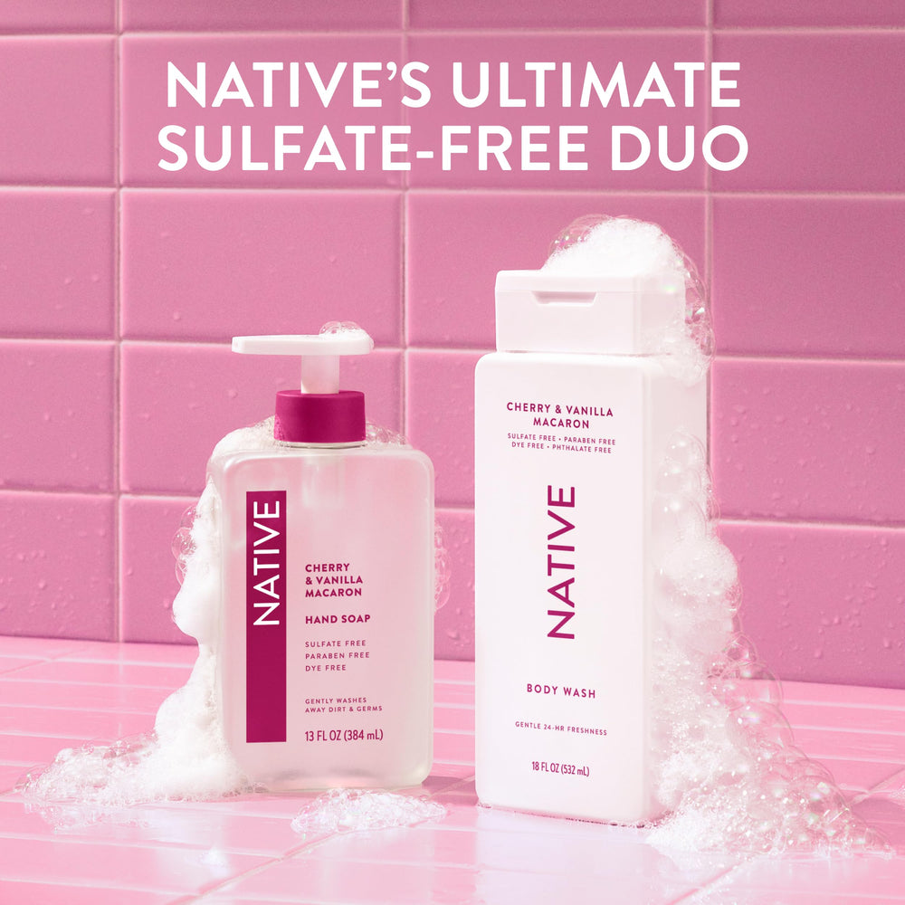 Native cherry and vanilla still life evoking the scent and indulgent shower experience