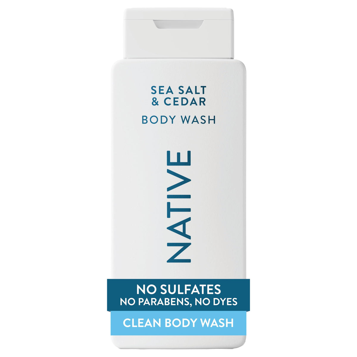 Native bottle front packaging showing sea salt and cedar scent benefits