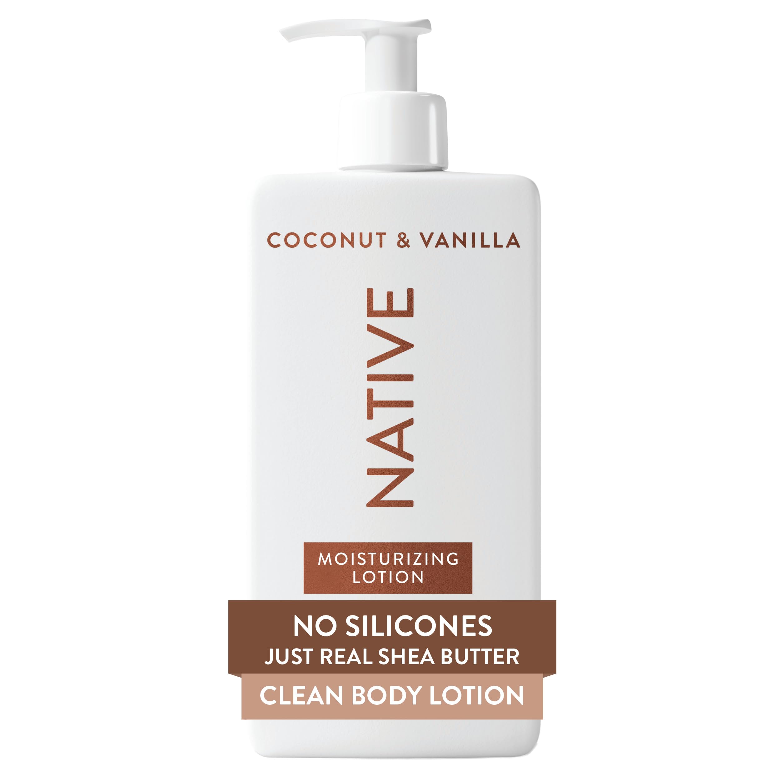Native pump bottle front view showing packaging and easy dispensing benefit