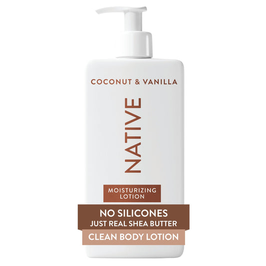 Native pump bottle front view showing packaging and easy dispensing benefit