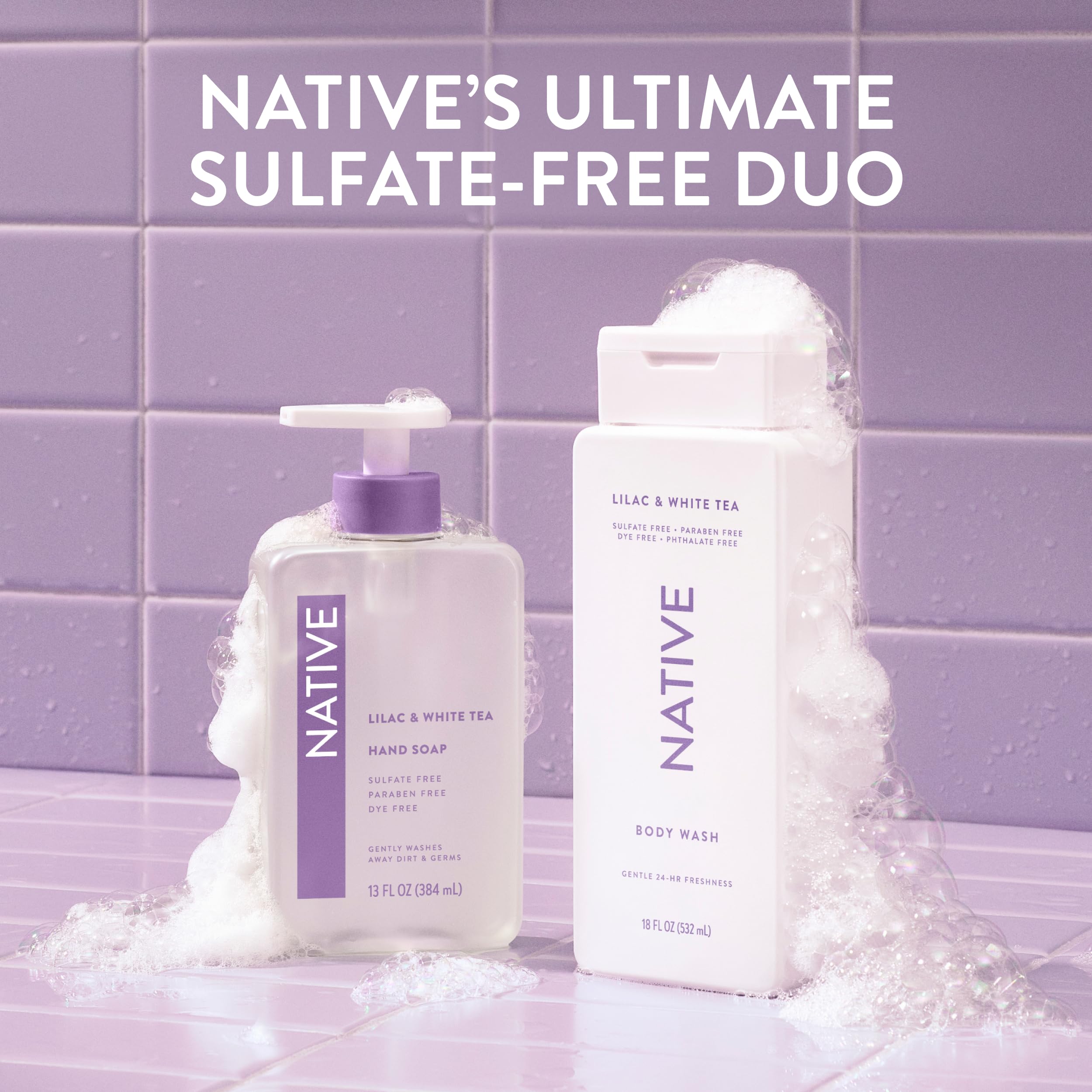 Native product label close-up highlighting award mentions and clean, sulfate-free claims