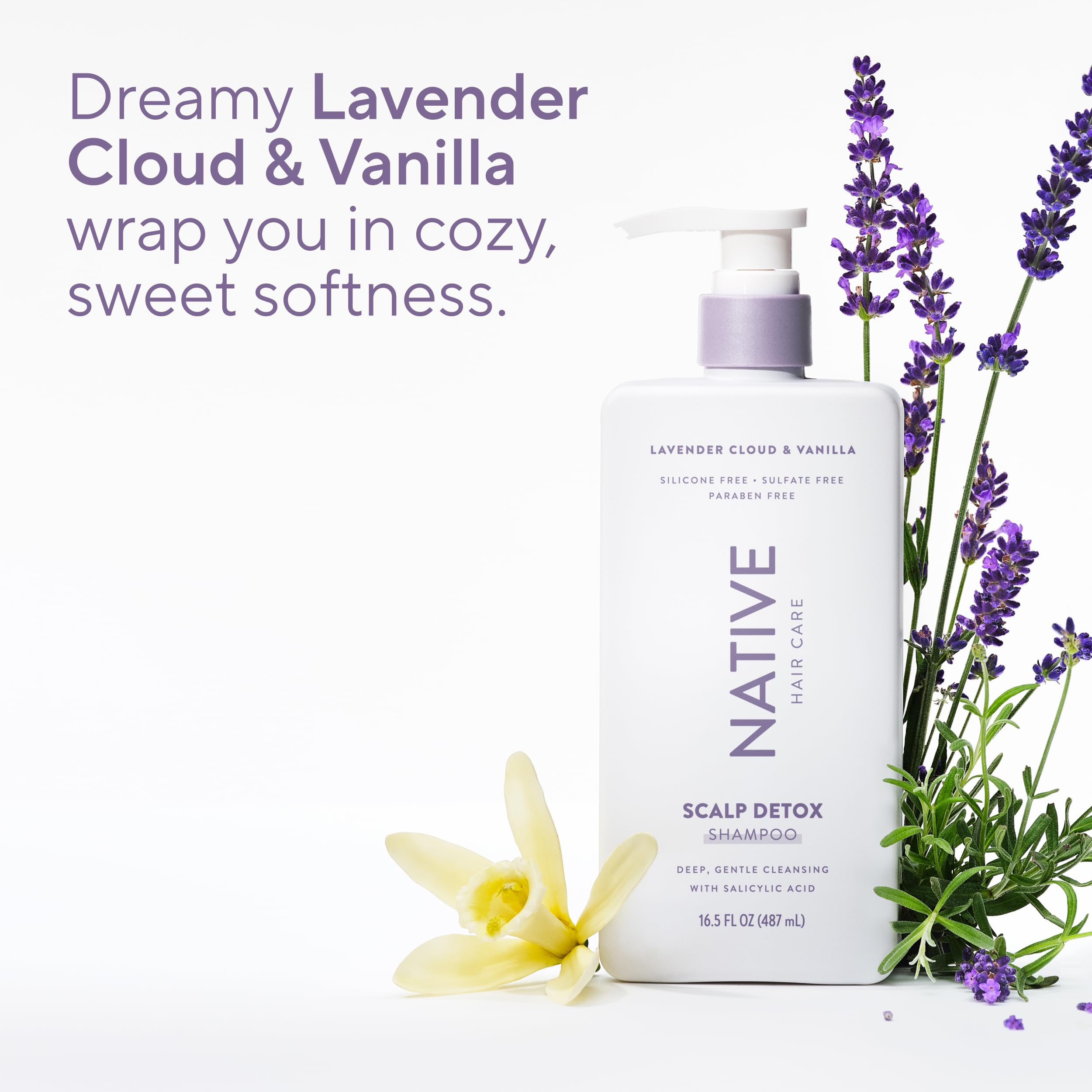 Native lavender and vanilla scent elements suggesting calming fragrance and comfort