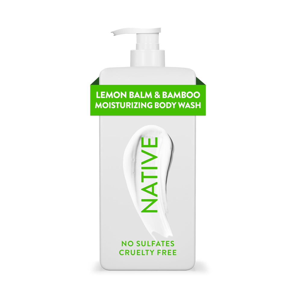 Native front bottle showing Lemon Balm & Bamboo scent and pump benefits