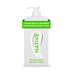 Native front bottle showing Lemon Balm & Bamboo scent and pump benefits