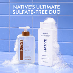 Native lifestyle scene of morning bathroom routine with hydrated skin result