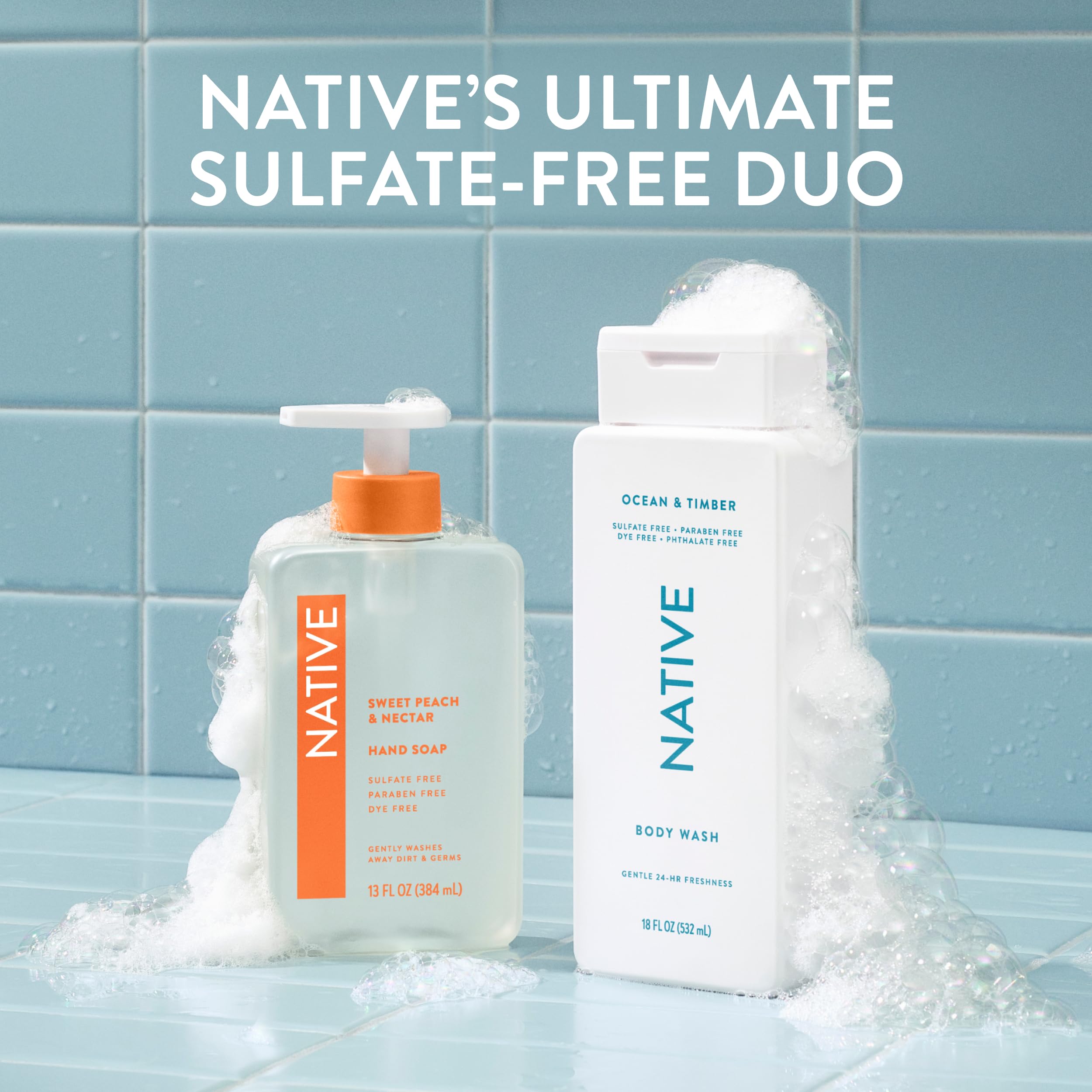Native bottle in outdoor shower lifestyle scene evoking fresh morning energy