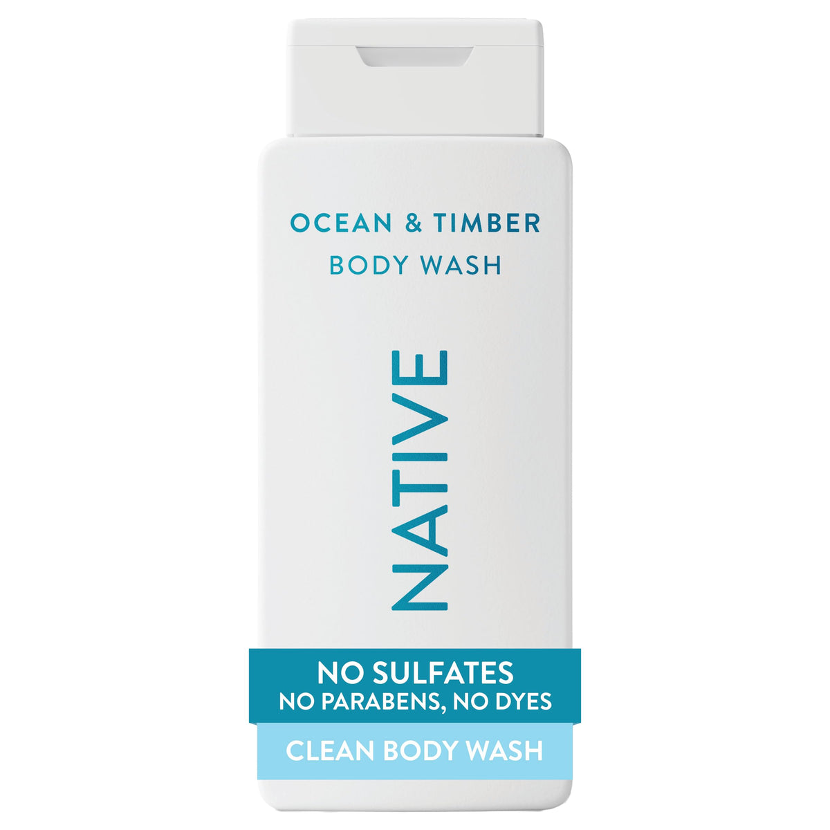 Native Ocean & Timber front packaging showing full 18 oz bottle and scent