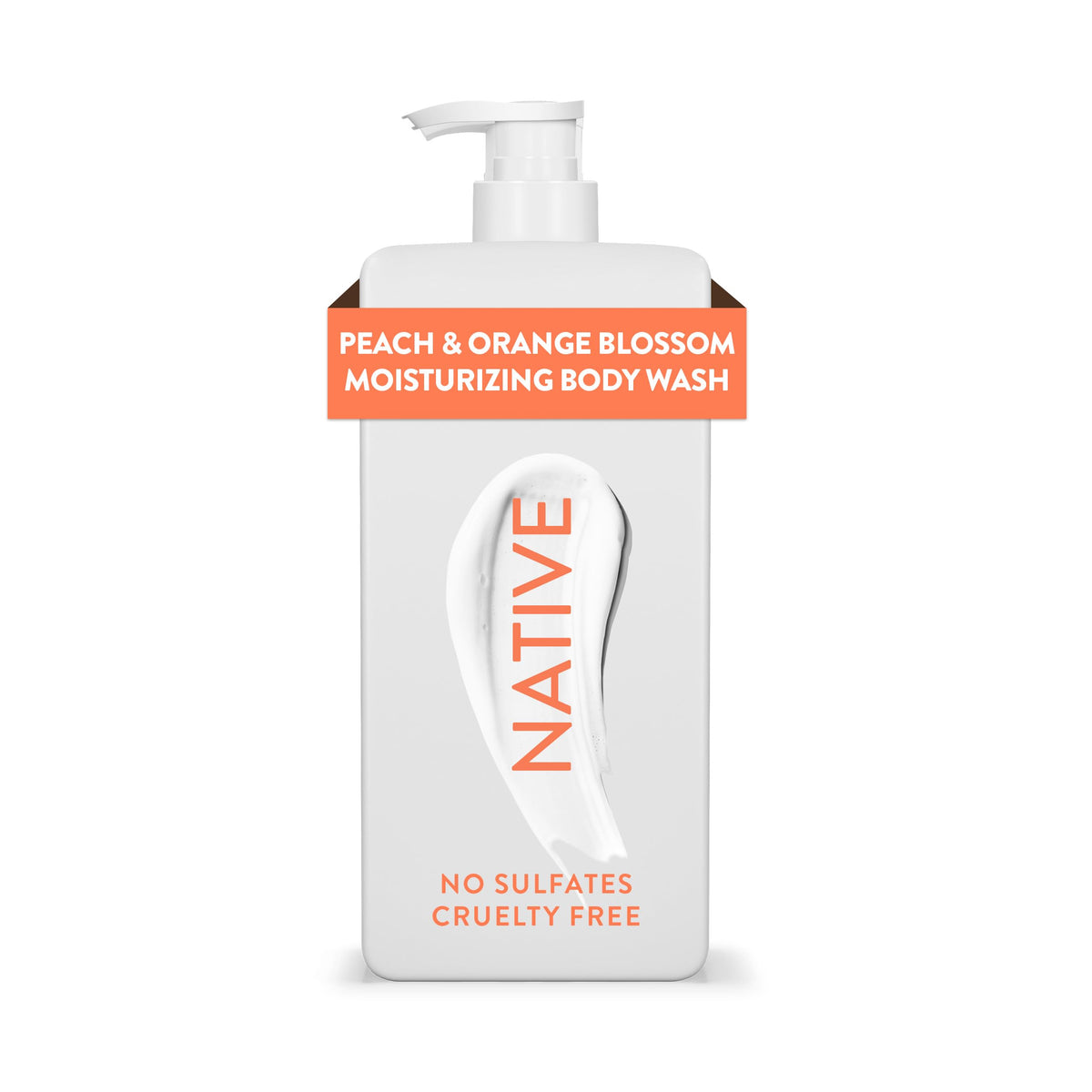 Native bottle front packaging showing Peach & Orange Blossom scent benefit freshness