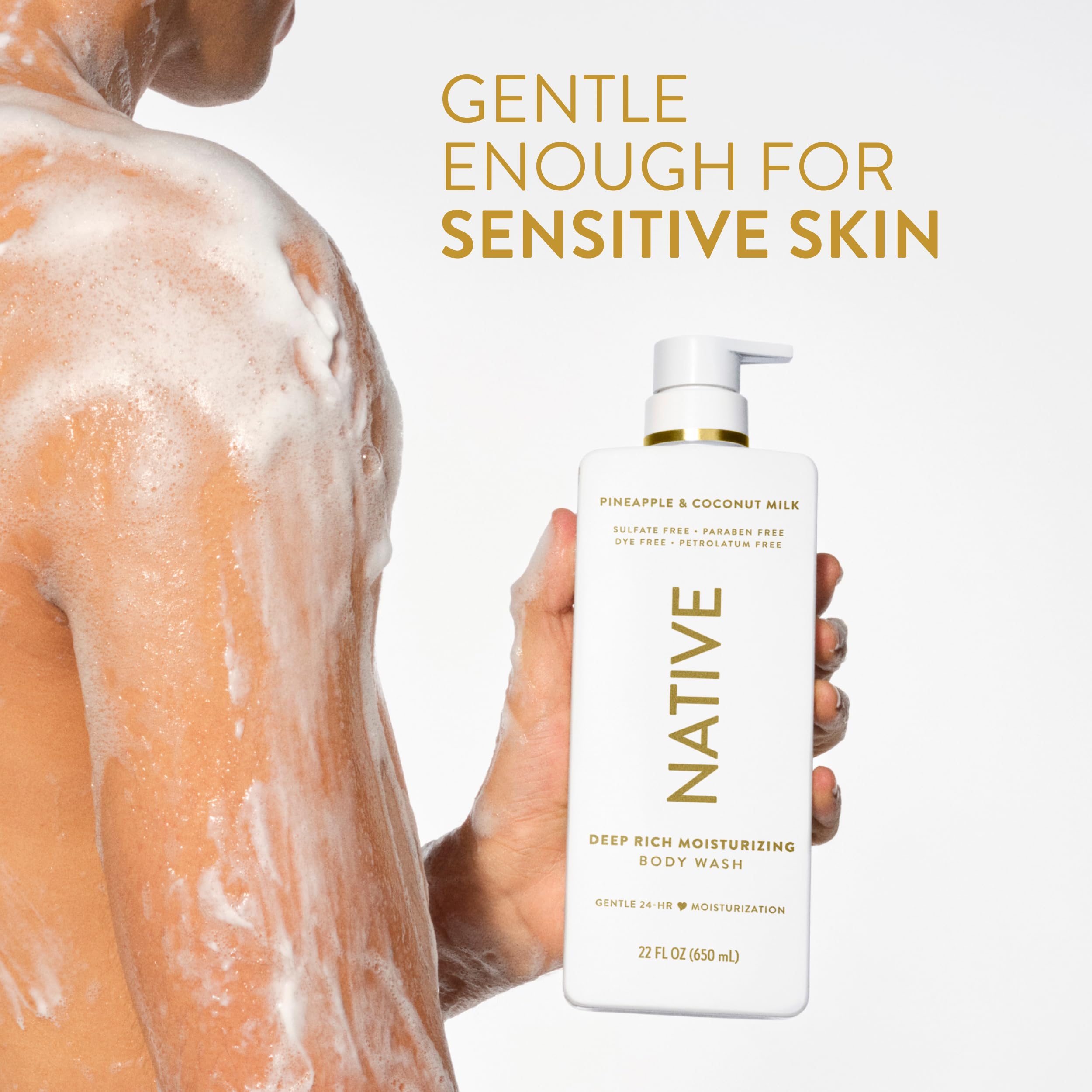 Native bottle staged in bathroom conveying daily routine ease