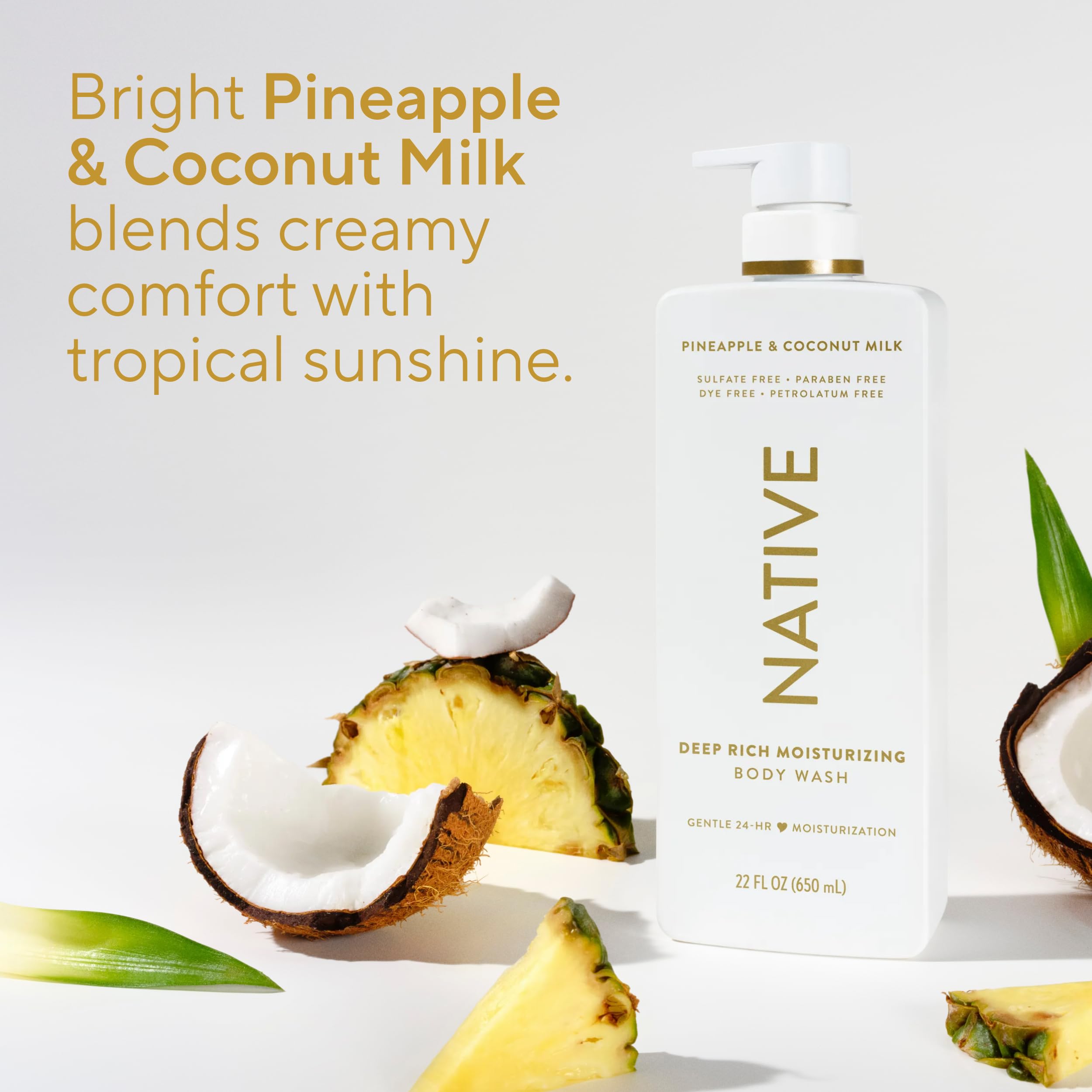 Native lifestyle shot with pineapple and coconut evoking fresh scent