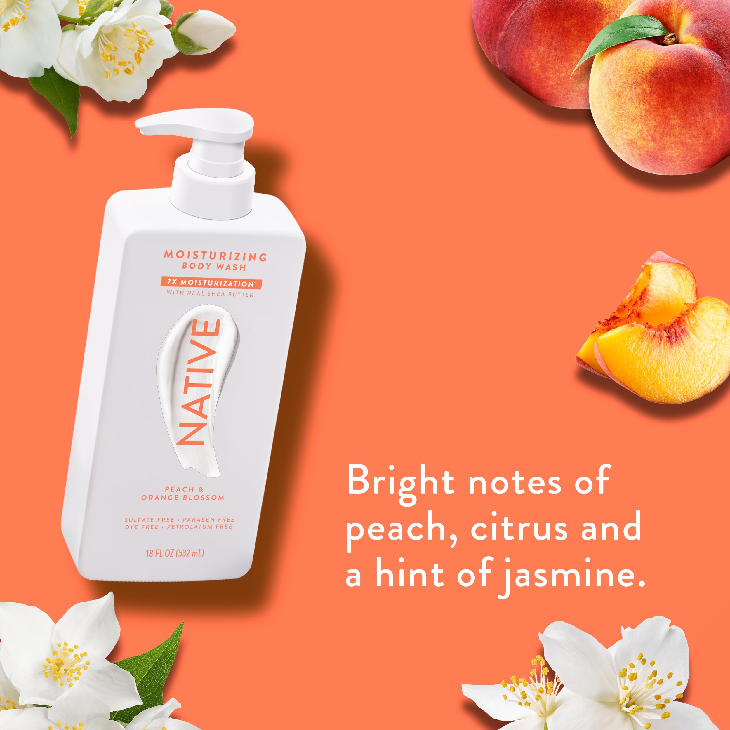 Native pump dispenser dispensing body wash for easy, mess-free use benefit