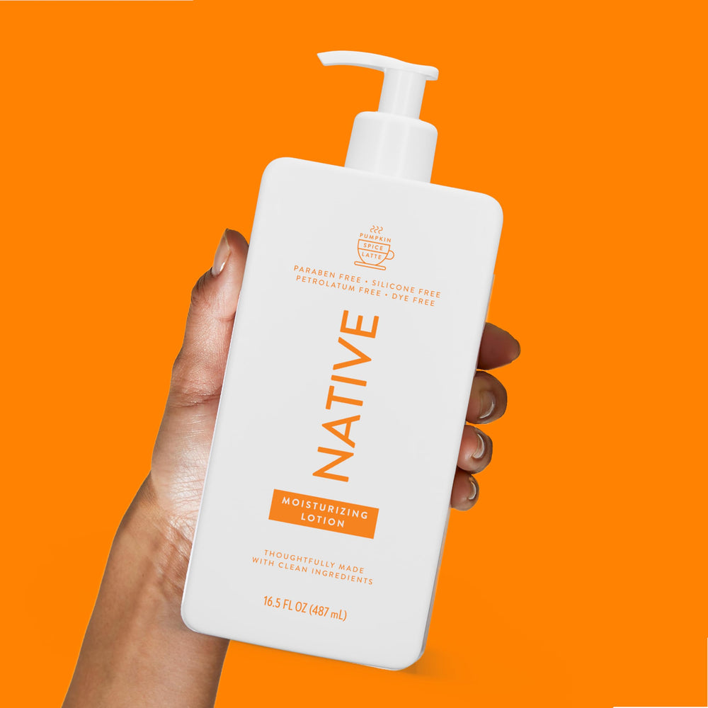 Native lotion pump and cap close-up highlighting easy dispensing and clean design