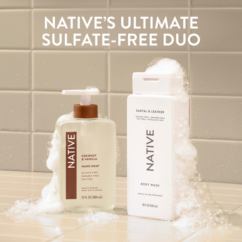Native bottle in bathroom lifestyle setting suggesting a luxurious ritual