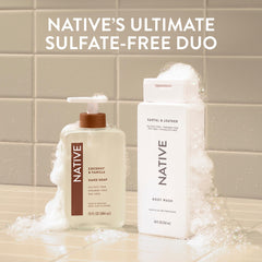 Native bottle in bathroom lifestyle setting suggesting a luxurious ritual