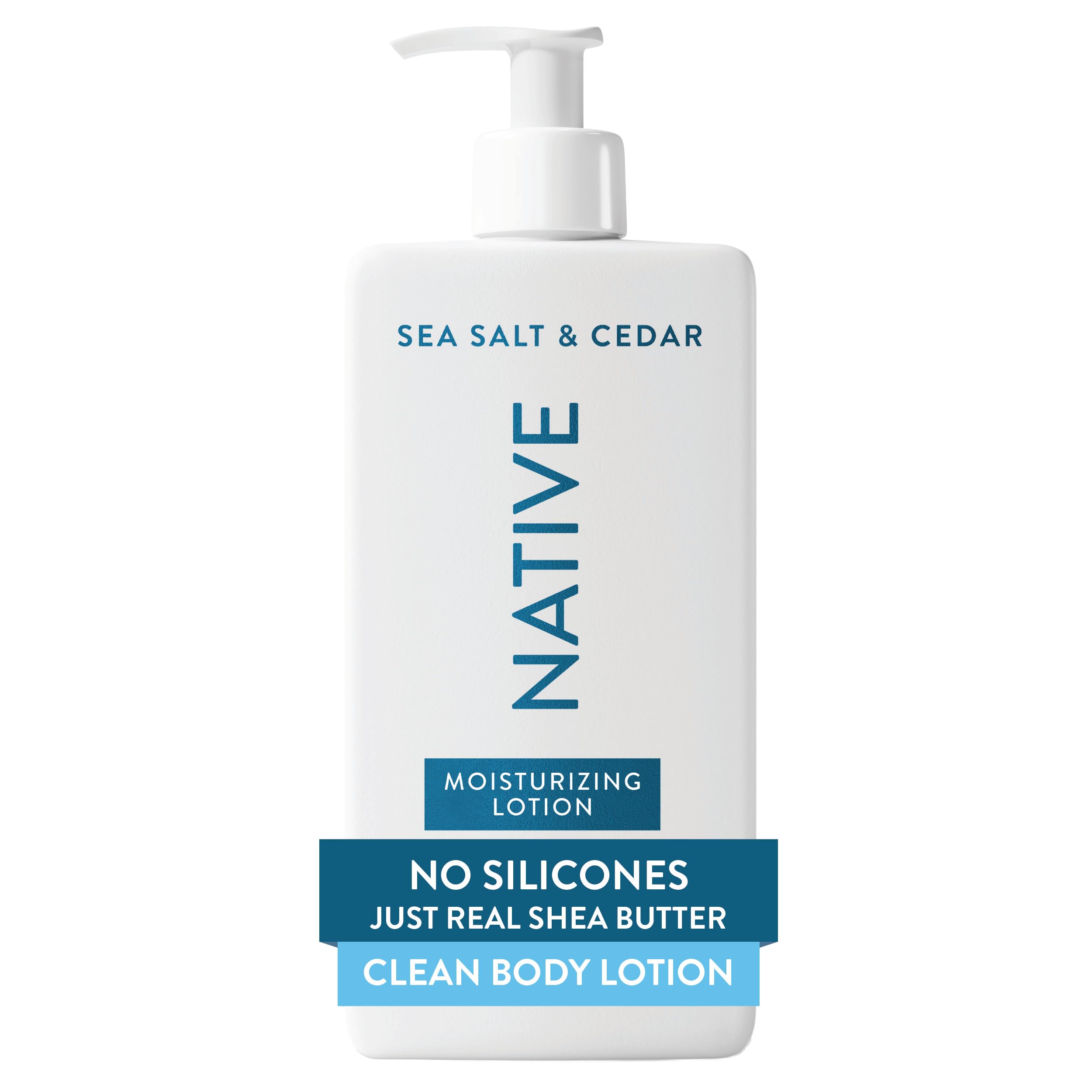 Native bottle front view showing Sea Salt & Cedar label and capacity benefits