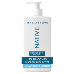 Native bottle front view showing Sea Salt & Cedar label and capacity benefits
