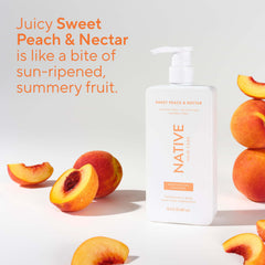 Native scent still life with peach and jasmine representing the fragrance's fresh notes