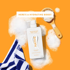 Native bottle staged with lotion suggests layered hydration and complement